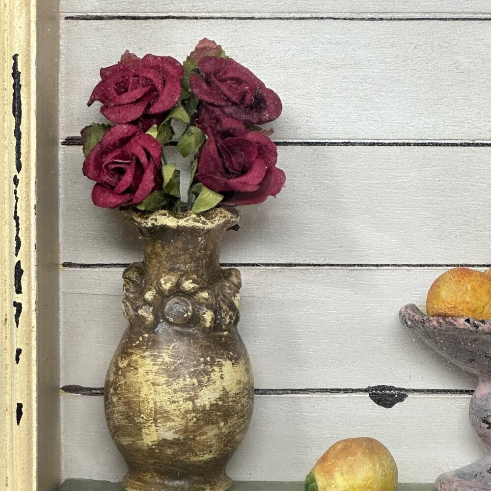 3D Shadow Box With Faux Flowers & Fruit Display 9 x 11 Rustic Farmhouse Vtg - Picture 2 of 10
